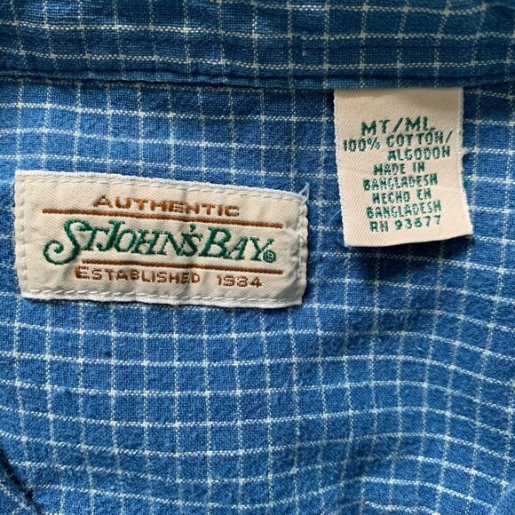 St Johns Bay Button Up Long Sleeve Shirt Blue Check Button-down Size MT ML - Picture 7 of 8